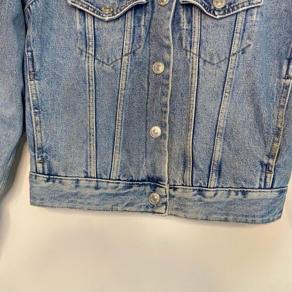 Zara Womens Blue Denim Lined Sherpa Jean Jacket Small Cropped Country Western - Picture 3 of 16